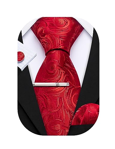 Barry.Wang Herren Krawatten Seide 4 Stück Einfarbig Paisley Formal Satin Krawatte Einstecktuch Party Klassisch Hochzeit Jubiläen Geschenkbox, rote rose, Einheitsgröße von Barry.Wang