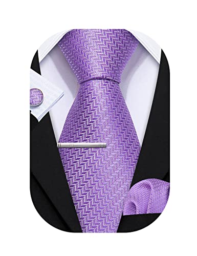 Barry.Wang Herren Krawatten Seide Krawatte Taschentuch Manschettenknöpfe Set Klassische Hochzeit, violett/lavendel, Einheitsgröße von Barry.Wang