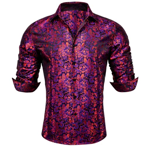 Barry.Wang Herren Paisley Bequemer Schnitt für große und große Männer Hemd Seide Business Hochzeit Freizeithemd für Männer Blau S-3XL von Barry.Wang