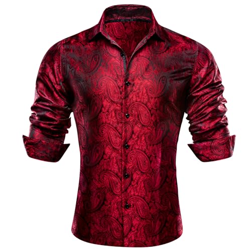 Barry.Wang Herren Paisley Bequemer Schnitt für große und große Männer Hemd Seide Business Hochzeit Freizeithemd für Männer Rosa S-3XL von Barry.Wang