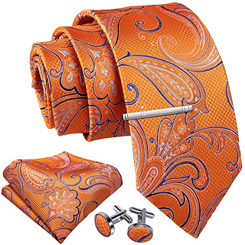 Barry.Wang Herren Paisley Krawatten Mit passendem Einstecktuch und Manschettenknopf im Set von Barry.Wang