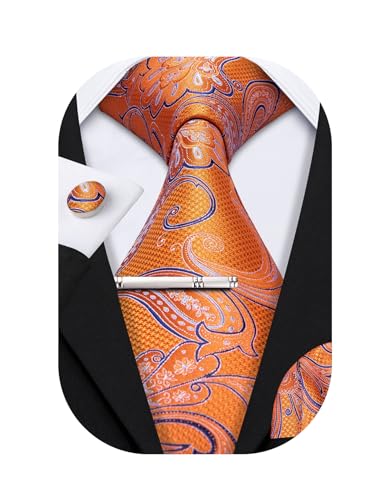 Barry.Wang Herren Seiden-Paisley-Krawatten mit Taschentuch Manschettenknopf Krawattenset Feierliche Hochzeit 3PCS von Barry.Wang