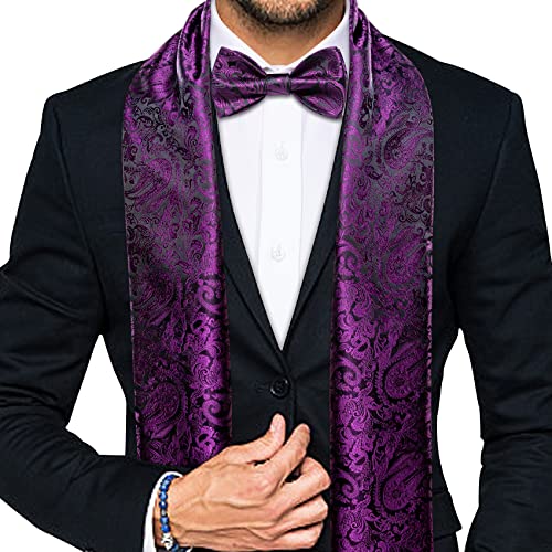 Barry.Wang Herren-Schal, Paisleymuster, seidig, vorgebunden, Fliegen-Set, Hochzeit, Mode, Exquiste für Herren, violett, Einheitsgröße von Barry.Wang