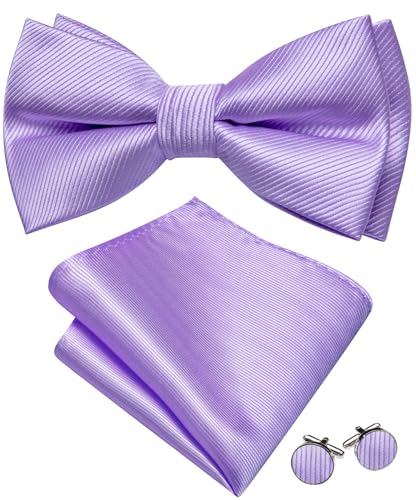 Barry.Wang Herren Seide Fliege Set Blume Solide Fliege Einstecktuch Manschettenknöpfe Formale, Lavendel Solid, Einheitsgröße von Barry.Wang