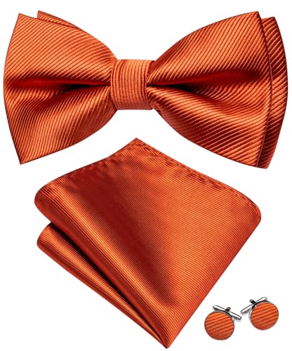 Barry.Wang Herren Seide Fliege Set Blume Solide Fliege Einstecktuch Manschettenknöpfe Formale, Orange Solid, Einheitsgröße von Barry.Wang