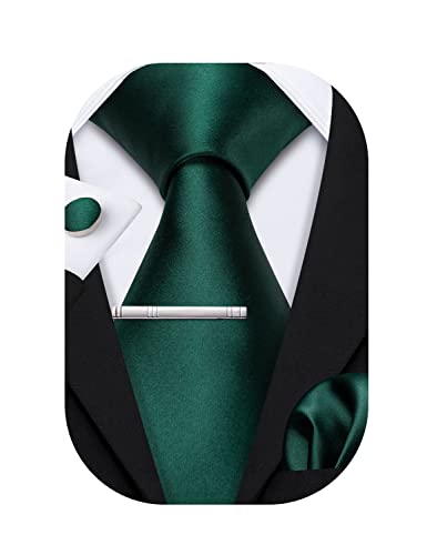 Barry.Wang Herren Krawatte Set Seiden-Geschäfts-Streifen Plaid-Krawatten-Set mit Taschentuch Manschettenknopf für Hochzeit Formell von Barry.Wang
