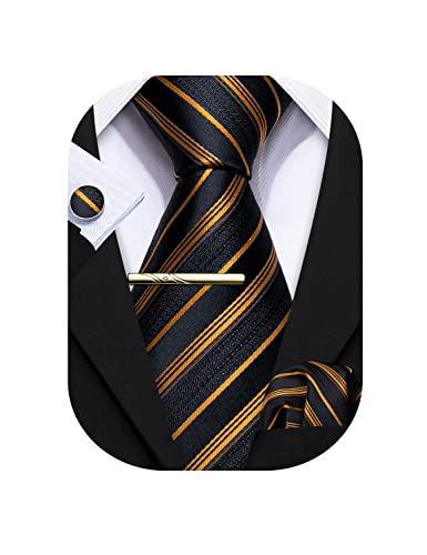 Barry.Wang Herren Seiden-Geschäftskrawatten mit Taschentuch Manschettenknopf-Streifen Plaid-Krawatten-Set Feierliche Hochzeit von Barry.Wang