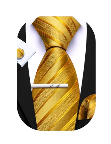 Barry.Wang Herren Seiden-Geschäftskrawatten mit Taschentuch Manschettenknopf-Streifen Plaid-Krawatten-Set Feierliche Hochzeit von Barry.Wang