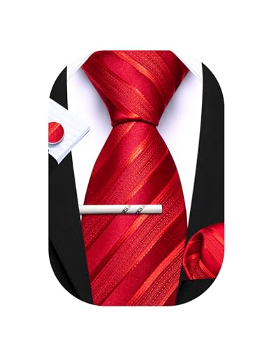 Barry.Wang Herren Seiden-Geschäftskrawatten mit Taschentuch Manschettenknopf-Streifen Plaid-Krawatten-Set Feierliche Hochzeit von Barry.Wang