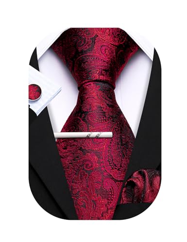Barry.Wang Herren Seiden-Paisley-Krawatten mit Taschentuch Manschettenknopf Krawattenset Feierliche Hochzeit 3PCS von Barry.Wang
