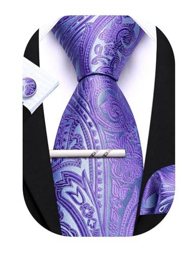 Barry.Wang Herren Seiden-Paisley-Krawatten mit Taschentuch Manschettenknopf Krawattenset Feierliche Hochzeit 3PCS von Barry.Wang