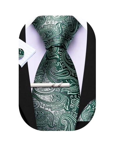 Barry.Wang Herren Seiden-Paisley-Krawatten mit Taschentuch Manschettenknopf Krawattenset Feierliche Hochzeit 3PCS von Barry.Wang