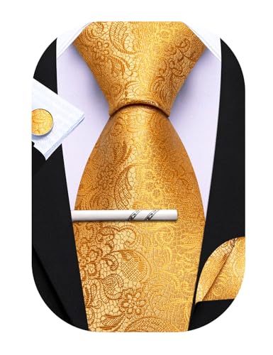 Barry.Wang Herren Seiden-Paisley-Krawatten mit Taschentuch Manschettenknopf Krawattenset Feierliche Hochzeit 3PCS von Barry.Wang