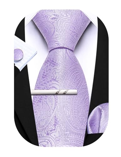 Barry.Wang Herren Seiden-Paisley-Krawatten mit Taschentuch Manschettenknopf Krawattenset Feierliche Hochzeit 3PCS von Barry.Wang