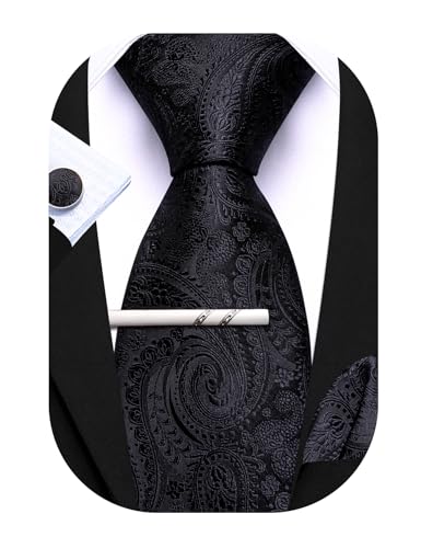 Barry.Wang Herren Seiden-Paisley-Krawatten mit Taschentuch Manschettenknopf Krawattenset Feierliche Hochzeit 3PCS von Barry.Wang