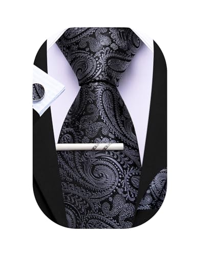 Barry.Wang Herren Seiden-Paisley-Krawatten mit Taschentuch Manschettenknopf Krawattenset Feierliche Hochzeit 3PCS von Barry.Wang