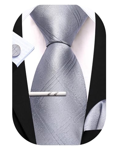Barry.Wang Herren Krawatte Set Seiden-Geschäfts-Streifen Plaid-Krawatten-Set mit Taschentuch Manschettenknopf für Hochzeit Formell Barry.Wang Herren Krawatte Set Seiden-Geschäfts-Streifen Plaid-Krawatten-Set mit Taschentuch Manschettenknopf für Hochzeit Formell von Barry.Wang