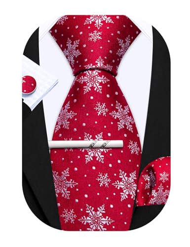 Barry.Wang Herren Weihna Krawattenset Einstecktuch Manschettenknöpfe 4PCS Seide Festlicher Anspruchsvoller Klassiker von Barry.Wang