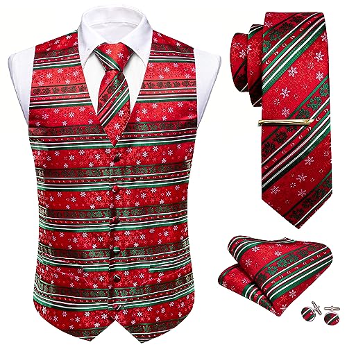 Barry.Wang Herren Weihnachten Weste Anzug Krawatte Urlaub Business Fliege Kleid Weste V-Ausschnitt Party Schneeflocke Xmas Kostüme, Rote und grüne Weihnachten, L von Barry.Wang