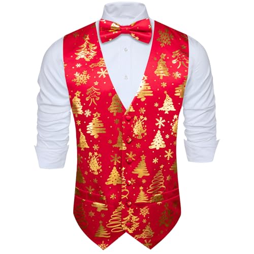 Barry.Wang Herren Weihnachtsweste Fliege Set Urlaub Business Fliege Kleid Weste V-Ausschnitt Party Schneeflocke Weihnachtsbaum Xmas Kostüme, Rotgoldene Weste, L Barry.Wang Herren Weihnachtsweste Fliege Set Urlaub Business Fliege Kleid Weste V-Ausschnitt Party Schneeflocke Weihnachtsbaum Xmas Kostüme, Rotgoldene Weste, L von Barry.Wang