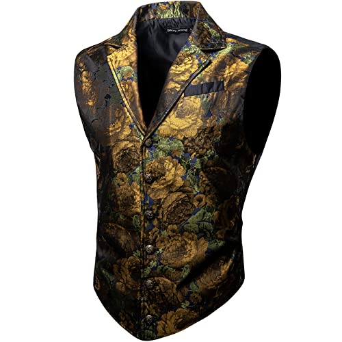 Barry.Wang Herren Weste, Paisleymuster, viktorianischer Stil, formell/Freizeit, taillierter Kragen, schlanke Passform, Steampunk, Gothic, Smoking Weste, Braun Grün Blume, XXX-Large von Barry.Wang