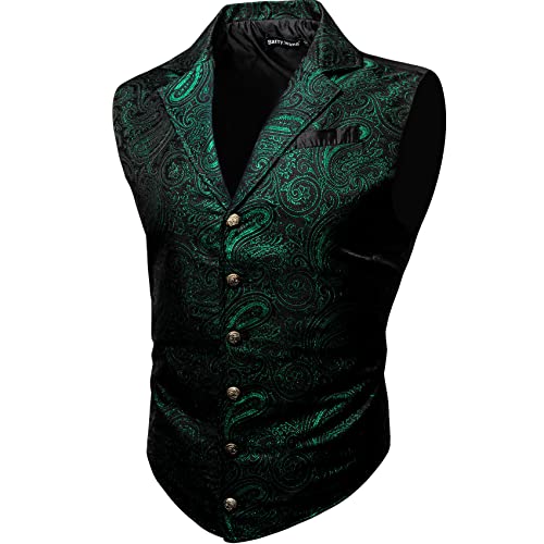 Barry.Wang Herren Weste, Paisleymuster, viktorianischer Stil, formell/Freizeit, taillierter Kragen, schlanke Passform, Steampunk, Gothic, Smoking Weste, Ein Smaragdgrün Schwarz, X-Large von Barry.Wang