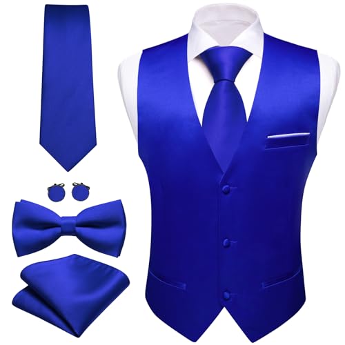 Barry.Wang Herren-Weste, formeller Business-Anzug, V-Ausschnitt, schmale Passform, lässig, einfarbig, mit Fliege, Set für Hochzeit, Königsblau, Large von Barry.Wang