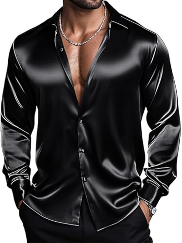 Barry.Wang Herrenhemden, langärmelig, Stretch, einfarbig, Knopfleiste, Satin-Hemden, formell, lässig, Business, Hochzeit, Party, schwarz matt, XXL Barry.Wang Herrenhemden, langärmelig, Stretch, einfarbig, Knopfleiste, Satin-Hemden, formell, lässig, Business, Hochzeit, Party, schwarz matt, XXL von Barry.Wang