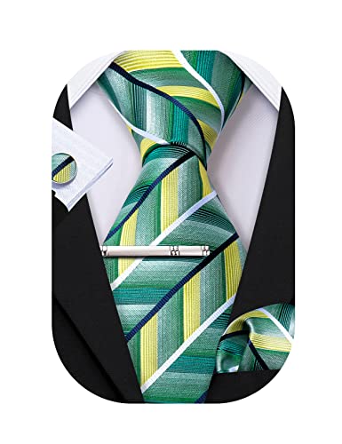Barry.Wang Männer Krawatte Set Gestreifte Seide Krawatte Einstecktuch Manschettenknöpfe Business Fashion von Barry.Wang
