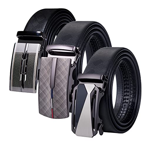 Barry.Wang Men Belt Set Schwarz mit 3 automatischen Schnallen aus Rindsleder, Geschenkset für Herren von Barry.Wang