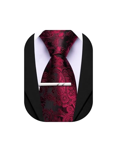 Barry.Wang Paisley-Krawatte für Herren, Seide, gewebte Krawatte und Krawattenklammer, Set, Hochzeit, Party, Business, formelle Anlässe, Schwarz und Rot, Einheitsgröße Barry.Wang Paisley-Krawatte für Herren, Seide, gewebte Krawatte und Krawattenklammer, Set, Hochzeit, Party, Business, formelle Anlässe, Schwarz und Rot, Einheitsgröße von Barry.Wang