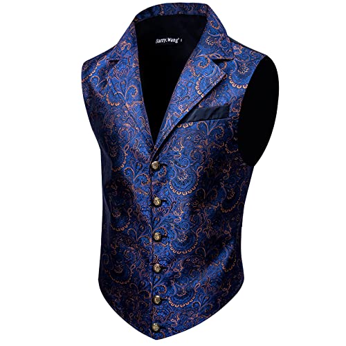 Barry.Wang Viktorianische Anzugweste für Herren, Paisleymuster, formell, Freizeit, taillierter Kragen, schmale Passform, Steampunk, Gothic, Smoking, blaue blume, XX-Large von Barry.Wang