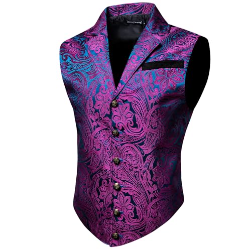 Barry.Wang Viktorianische Herren-Weste, Steampunk, Gothic, Paisleymuster, maßgeschneiderter Kragen, Weste, Halloween-Motto-Party, violett, blau, Large von Barry.Wang