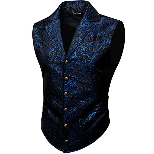 Herren Paisley Viktorianische Anzugweste, formell/Freizeit, taillierter Kragen, Silm Fit Steampunk Gothic Smoking Weste, blau / schwarz, Small von Barry.Wang