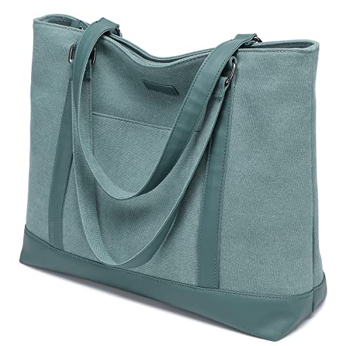 Canvas Laptop Tote Arbeitstasche für Frauen mit 15,6 Zoll Computerfach Taschen, Grün, Large von Barsine