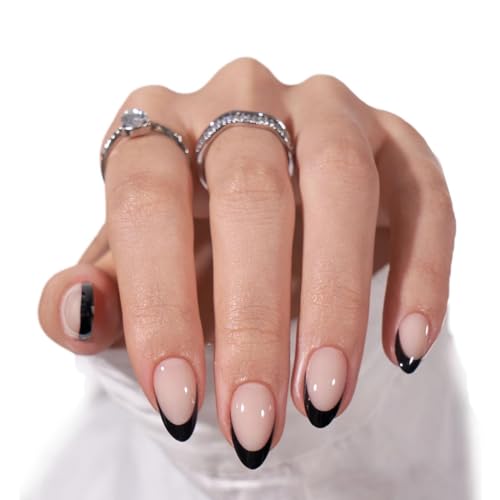 24-teiliger Satz von Mandelnägeln, französische künstliche Nagelpads，Glossy Nude Oval Kunstnägel Press on Nails mit Nagelkleber, Künstliche Nägel geeignet für Frauen (05) von Barstation