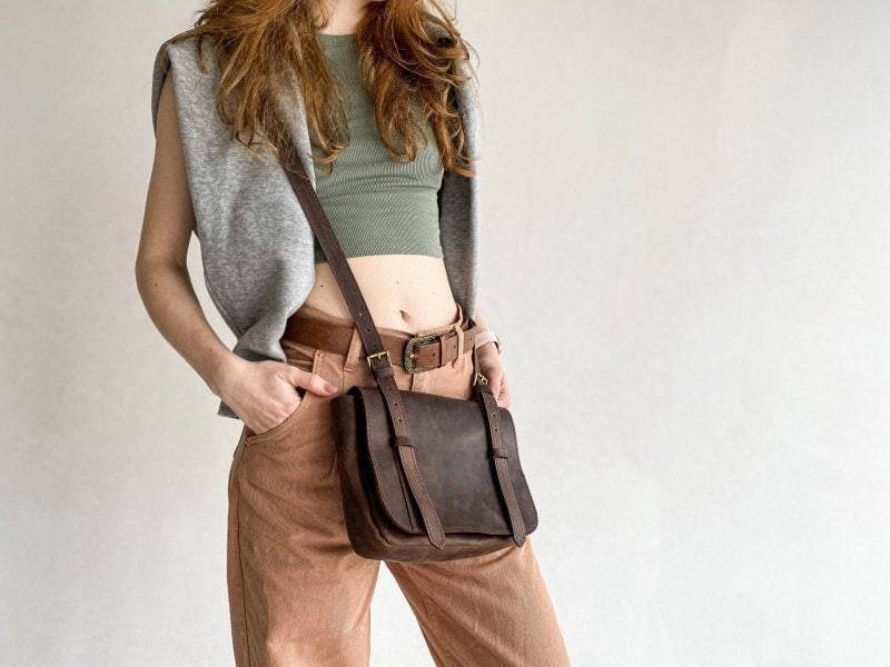 Echtleder Handtasche Für Damen Braune Leder Umhängetasche Personalisierte Ledertasche Monogramm von BartBag