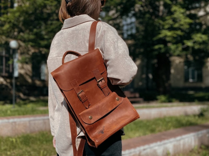 Echtleder-Rucksack Für Damen, Leder-Satchel-Rucksack, Personalisierter Rucksack, Laptop-Rucksack Damen von BartBag