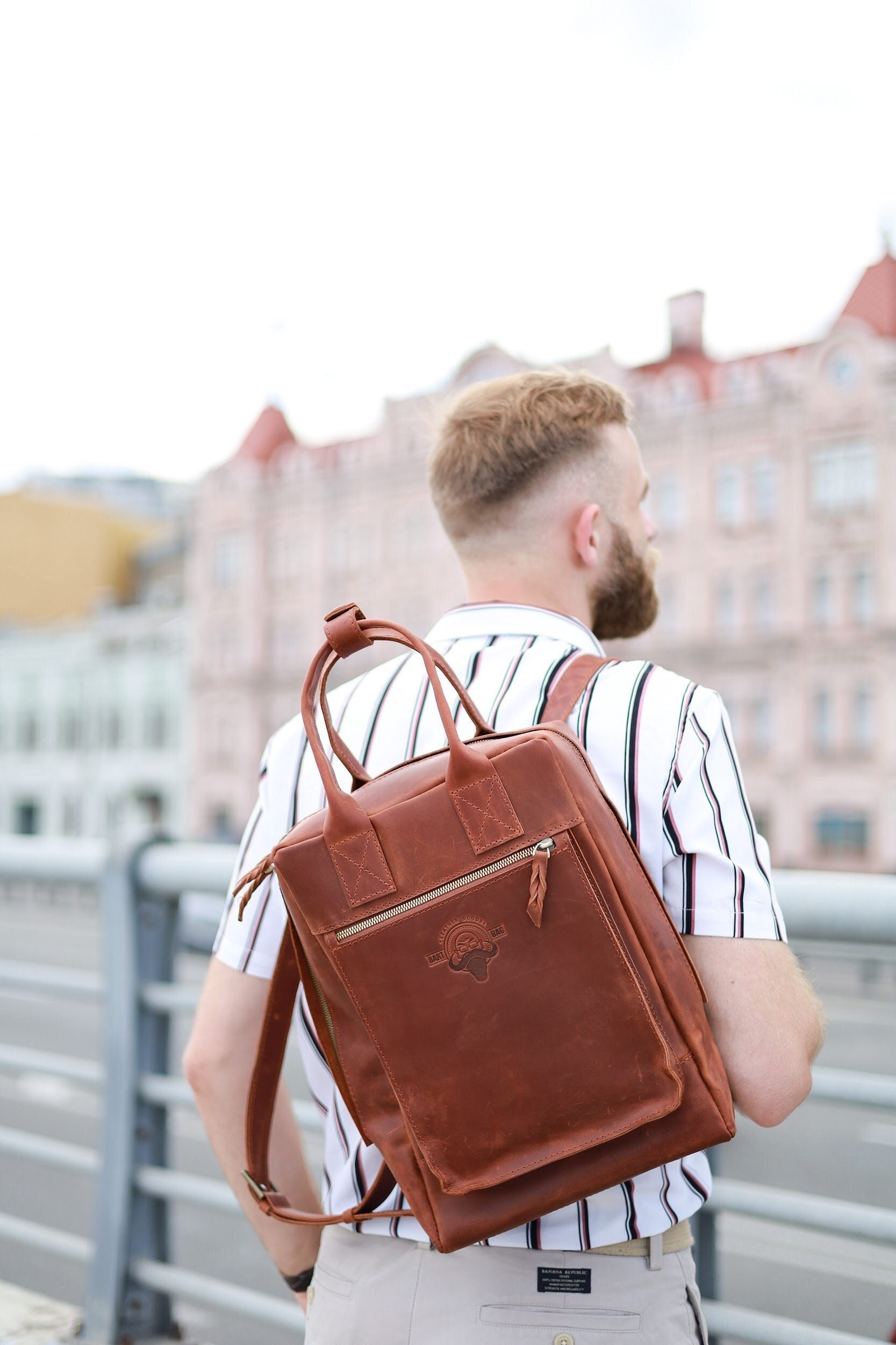 Großer Arbeitsrucksack Aus Leder, Laptop-Rucksack Für Herren von BartBag