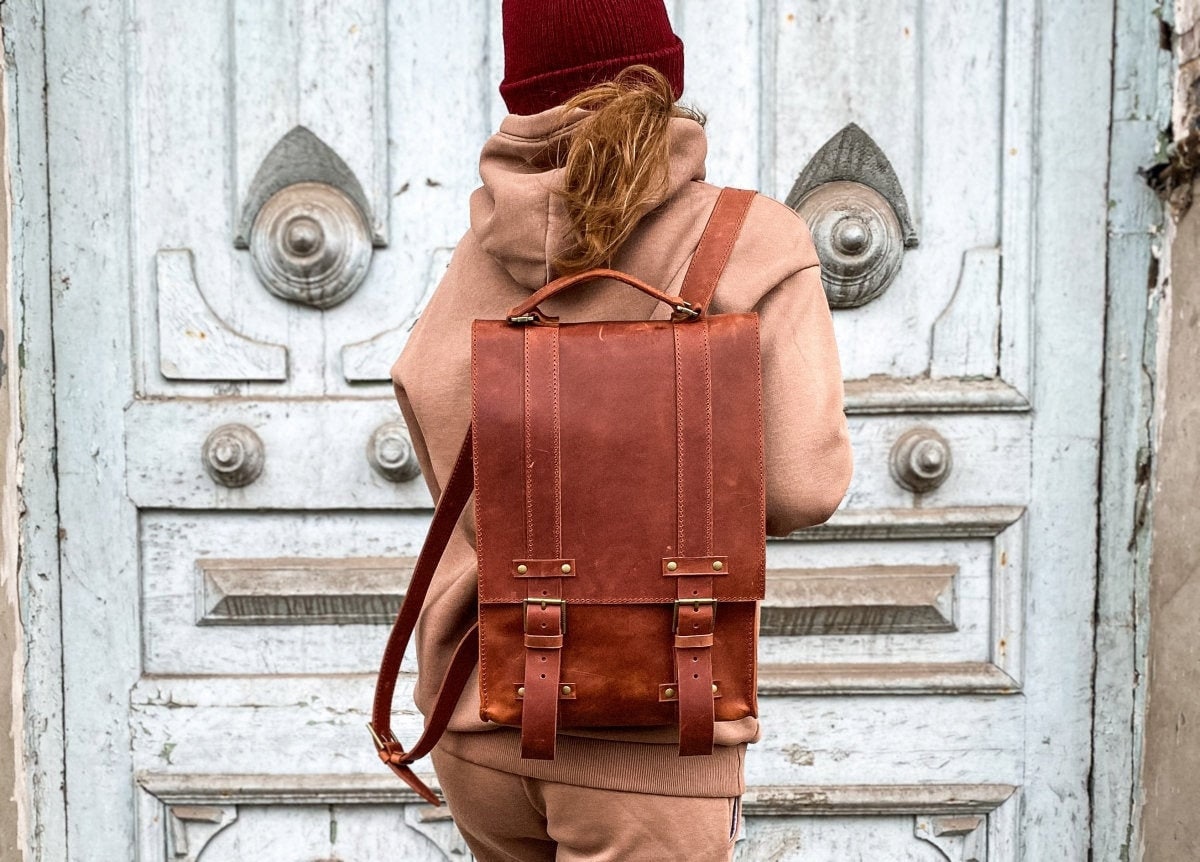 Leder-Satchel-Rucksack, Leder-Rucksack, Herren-Rucksack, Rucksack Damen, Unisex-Rucksack, Laptop-Rucksack von BartBag