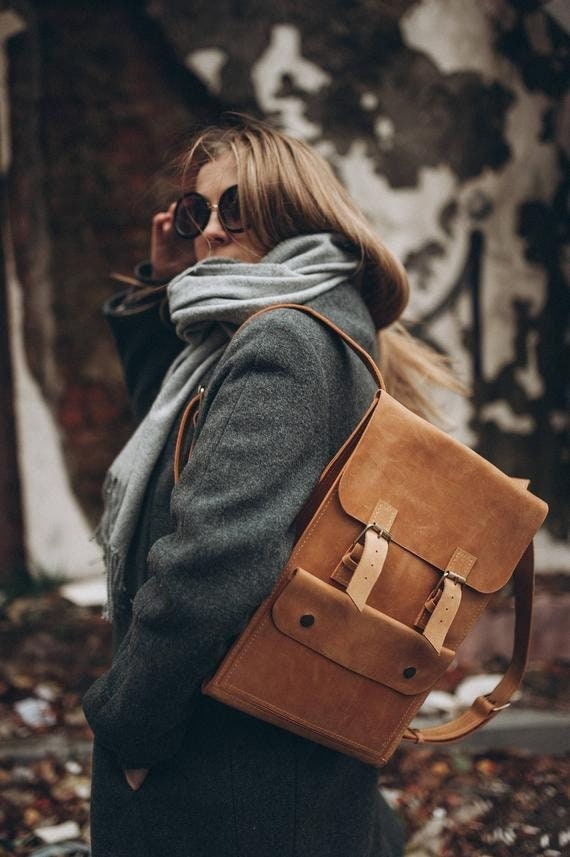 Lederrucksack Für Damen, Mini-Rucksack, Geldbörse, Crazy Horse-Leder-Umhängetasche von BartBag