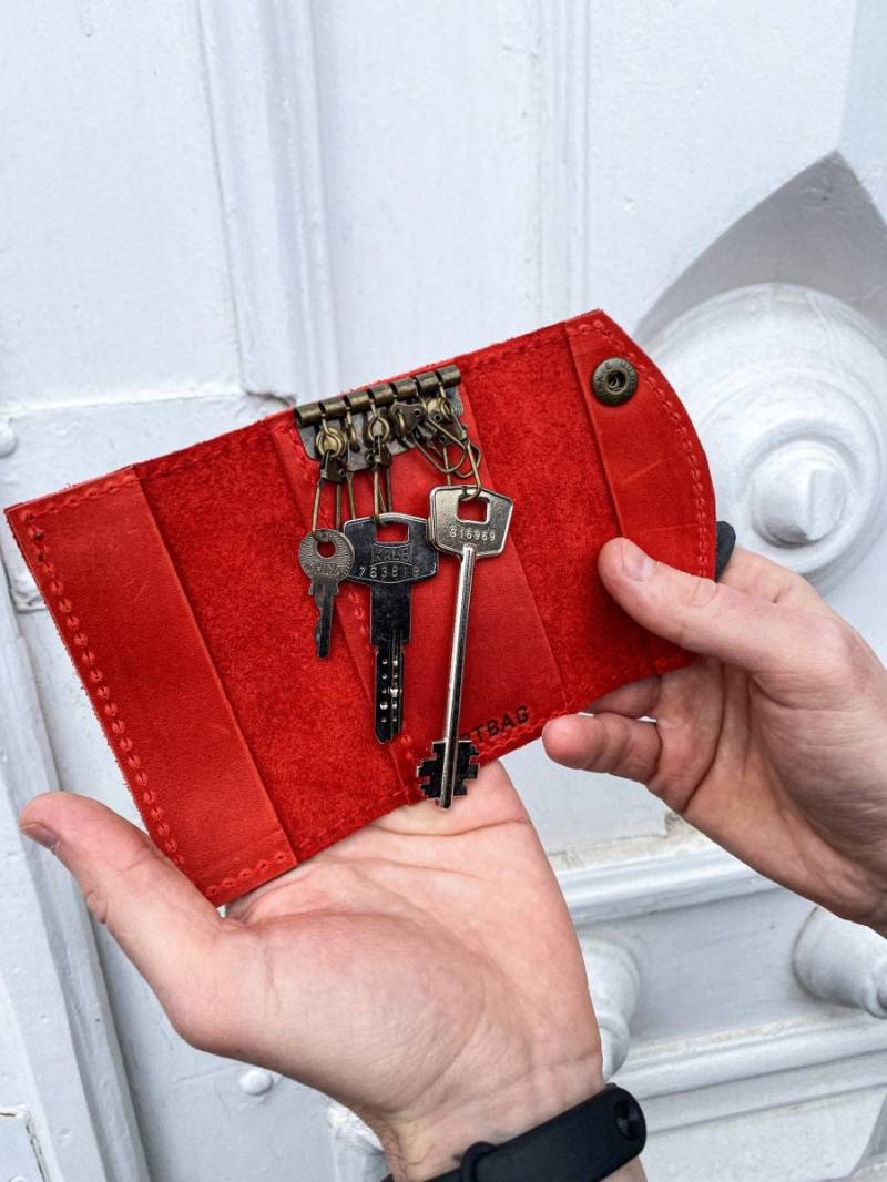 Schlüsseletui Aus Rotem Leder | Personalisierte Schlüsselhalter-Geldbörse Schlüsselhalter 11 Farben von BartBag