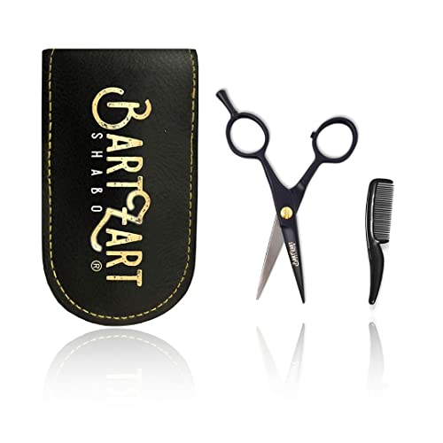 BartZart Shabo kleine Bartschere mit Bartkamm inkl. Etui I Bart Schere für Männer I perfektes Bartpflege Set für Schnurrbart träger I scharfe Schere klein von BartZart Shabo