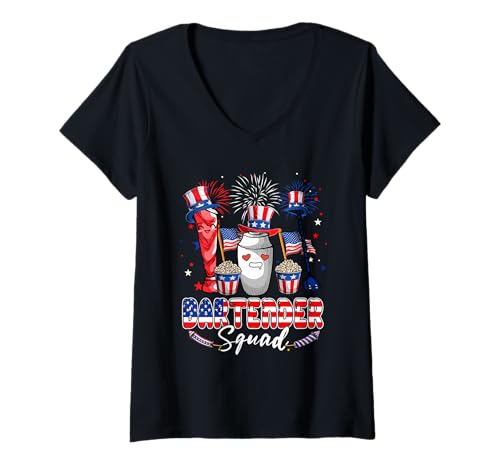 Damen Bartender Squad Funny Tools 4th Of July Job Team Patriotic T-Shirt mit V-Ausschnitt Damen Bartender Squad Funny Tools 4th Of July Job Team Patriotic T-Shirt mit V-Ausschnitt von Bartender 4th Of July Costume
