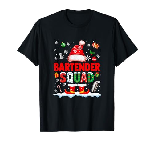 Bartender Squad Men Job Weihnachten Weihnachtsmann Kostüm Fliege T-Shirt von Bartender Christmas Costume
