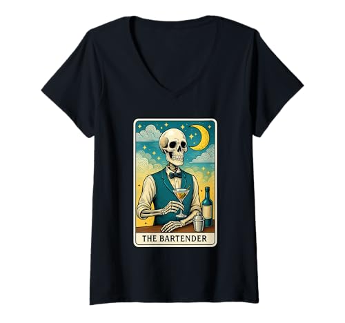 Damen Das Barkeeper-Tarot T-Shirt mit V-Ausschnitt Damen Das Barkeeper-Tarot T-Shirt mit V-Ausschnitt von Bartender Job