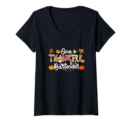 Damen One Thankful Barkeeper Thanksgiving Herbst Kostüm Proud Job T-Shirt mit V-Ausschnitt Damen One Thankful Barkeeper Thanksgiving Herbst Kostüm Proud Job T-Shirt mit V-Ausschnitt von Bartender Thanksgiving Costume