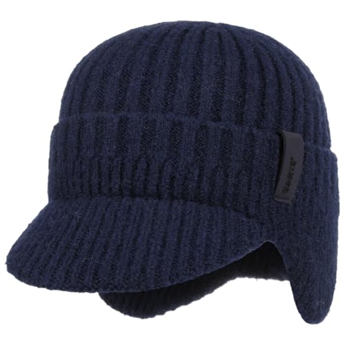 Barts Duncin Beanie Strickmütze Wintermütze Kinder/Damen/Herren - mit Umschlag, Schirm, Lederband Winter Herbst-Winter - One Size dunkelblau von Barts