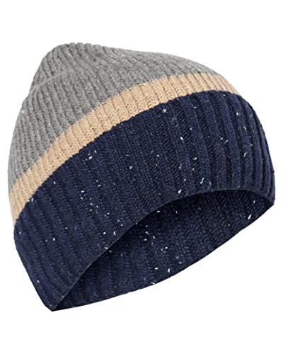 Barts M Menden Beanie Colorblock-Grau - Bequeme warme Herren Lammwoll Strickmütze, Größe One Size - Farbe Navy von Barts