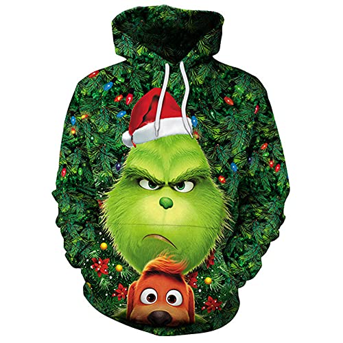 Baruler Halloween Weihnachten Grün Pelz Monster Grinch 3D Pullover Digitaldruck Hoodie, a, L von Baruler